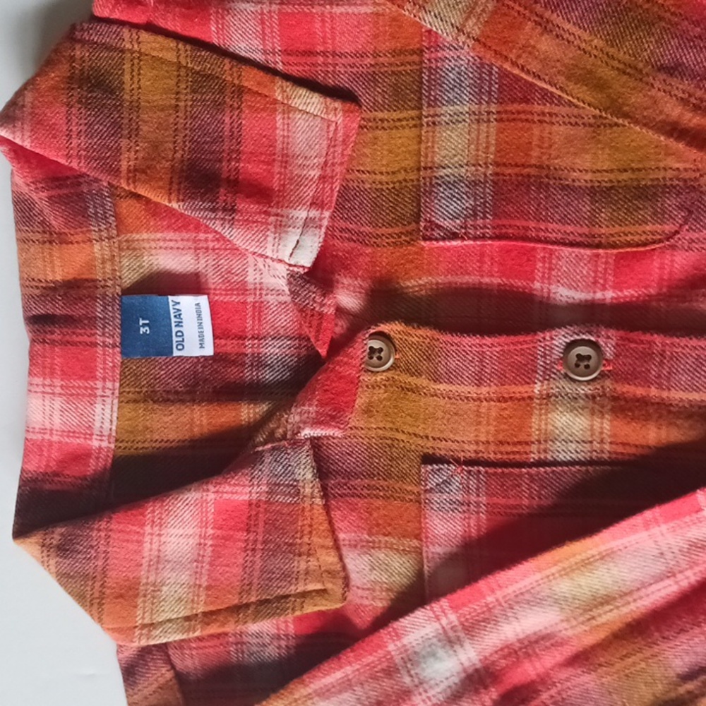 NWT Old Navy Boy's Button Down Orange Multi-Colored Shirt Size 3/6 Months